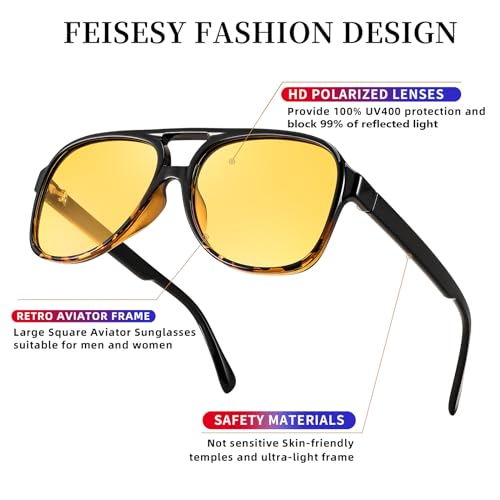 Image of FEISEDY Vintage Retro 70s Plastic Aviator Sunglasses Women Men Classic Large Squared Frame B2751