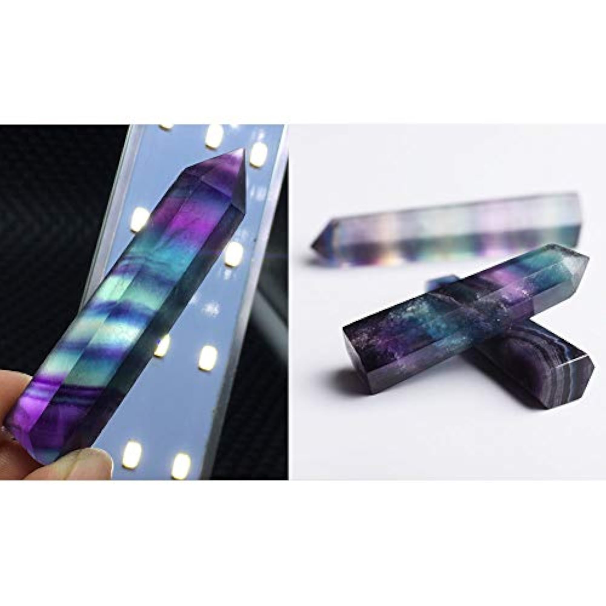 Natural Rainbow Fluorite Quartz Crystal Hexagonal Wand
