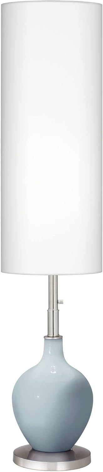Color + Plus OVO Modern Coastal 60" Tall Standing Floor Lamp Take Five Blue Silver Glass Metal Brushed Nickel Finish Living Room Bedroom House Reading Office Home Decor Entryway White Drum Shade