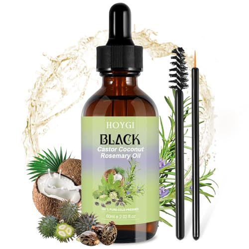 Hair Growth Oil, 6-in-1 Serum with Cold Pressed Castor, Coconut, Rosemary, Argan Oils, Biotin, Caffeine for Hair, Eyelashes, Eyebrows and Beard, 2 Fl Oz/pcs