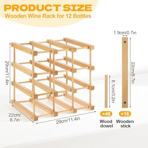 Wood Wine Rack,12 Bottles Wine Holder Storage Shelf,4 Tier Small Freestanding Wine Storage Display Shelf for Countertop, Kitchen, Bar, Cellar - Image 4