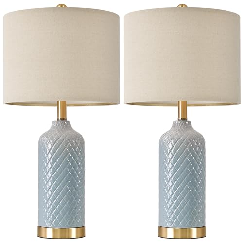 G-SAFAVA 24.25" Modern Ceramic Blue Table Lamps Set of 2 for Living Room, Farmhouse, Bedside, Coastal Bedroom, Side & End Tables - Image 9