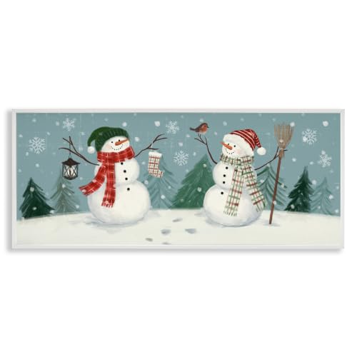 Festive Winter Snowmen Snowflake, 10 x 24 Inch Framed Giclée Print