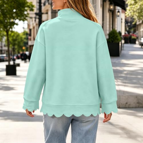 Jielayou Mock Neck Sweatshirt Women Cotton Peplum Long Sleeve Cozy Pullover - image 5