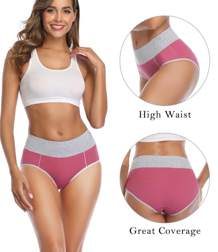 Image of wirarpa Underwear Women High Waist Cotton Knickers Ladies Panties Full Coverage Briefs Underpants Plus Size Multipack, Multicolored-4 Pack 01, S