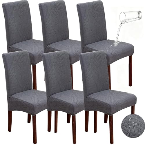 6 PCS Waterproof Chair Covers High Stretch Kitchen Dining Chair Slipcover Removable Washable Chair Seat Protector Cover for Home Party Hotel Wedding Ceremony Banquet((Dark grey)