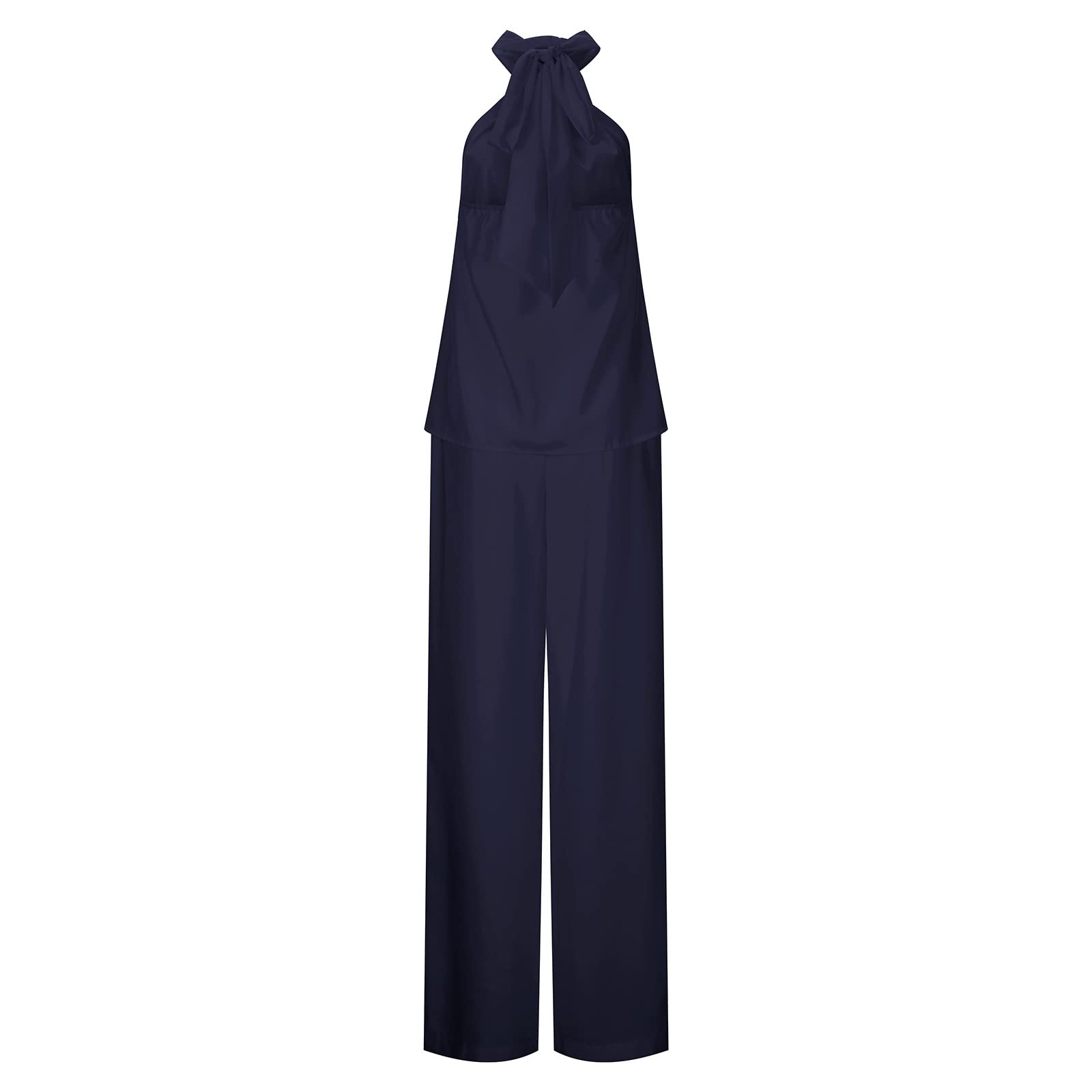 IQYU Tuta da donna per 2 pezzi, sportiva, elegante, estiva, per il tempo libero, senza maniche, con gamba larga, in lino, leggera, per la casa, da jogging