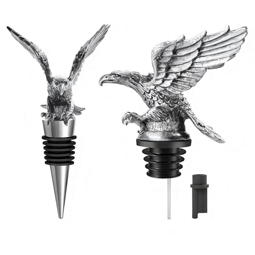 2-in-1 set, 1x Wine Pourer Spout Aerator with cover, 1x Wine Bottle Stopper with Silicone Seal, Food-Grade Stainless Steel and Silicone, Keep Fresh for up to 15 Days (American Bald Eagle)