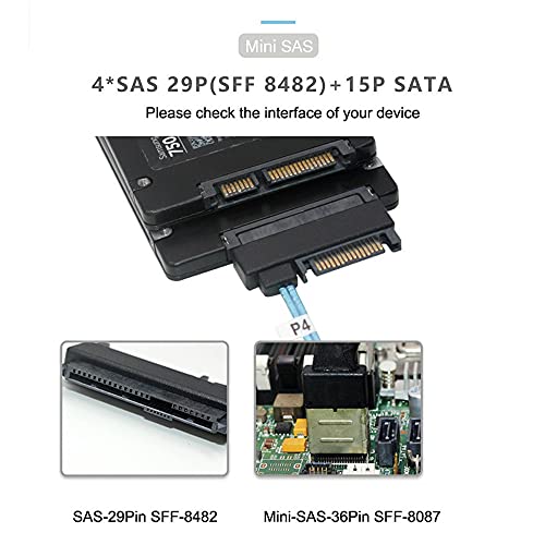 Xiwai Internal 36 Pin Mini Sas Sff-8087 Host To 4 Sff-8482 Target Sas Hard Disk And Sata Power Cable 50Cm #TOP4