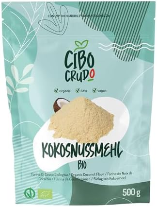 Kokosmehl Bio Low Carb für Keto - 500g. Kokosnussmehl ohne Zucker und Entölt. Cocos Mehl oder Coconut Flour aus Kokosnuss. Glutenfreie Alternative.