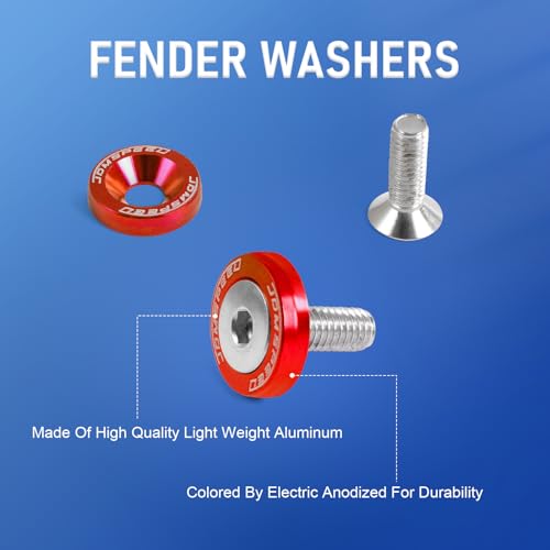 Image of JDMSPEED 20 Pcs Red CNC Billet Aluminum Fender Washer Engine Bay Dress Up Kit