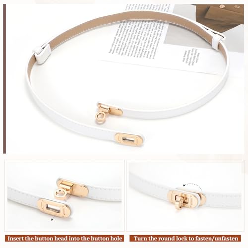 Adjustable Thin Belt For Women Skinny Belts For Dress Women Solid Color Alloy Turn Lock Belt For Jeans Coat,White4