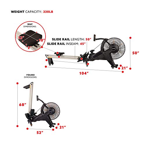 Image of Sunny Health & Fitness Asuna Air Magnetic Fan Rowing Machine for Home Gym | Air + Magnetic Resistance, Commercial Grade, Up to 50in Rail, 330LB Capacity, Elevated Seat, Foldable Storage