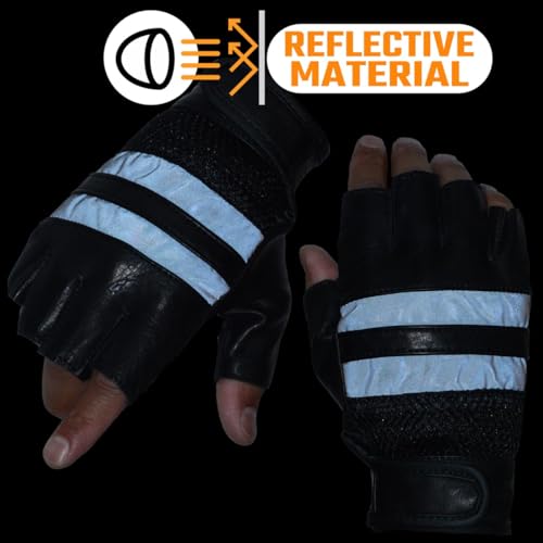 Image of Milwaukee Leather SH198 Men's Black Flame Embroidered Fingerless Gloves with Gel Palm | Padded Comfort; Vibration Relief; Flame Embroidery