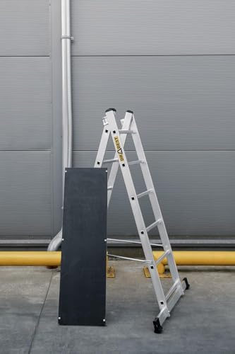 DRABEST 3-in-1 Alu-Leiter – Stehleiter, Anlegeleiter & Gerüst – 2x6 Sprossen – Arbeitshöhe bis 2,97 m – Plattform 46x161x14 cm – Belastbar bis 150 kg