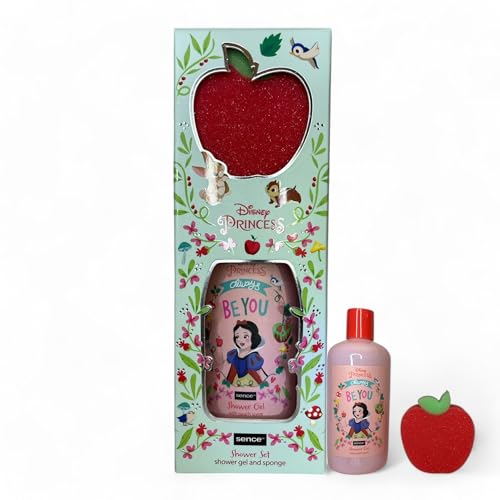 Set de Baño Disney Princess con Gel de Ducha Vegano 300 ml y Esponja Temática, Cuidado Suave e Ideal para Niños, 2 Piezas