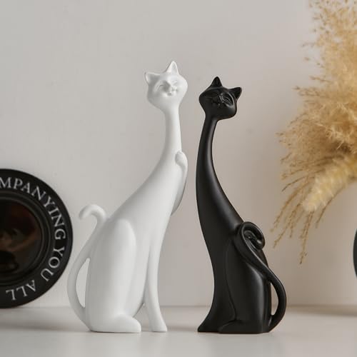 Estatua pareja gatos blanca y negra decoración moderna miniatura 6