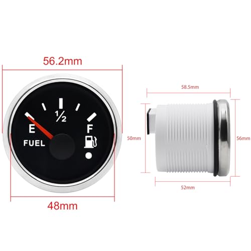 Geloo Tankanzeige, 52 mm Kraftstoffstandsanzeige wasserdicht digitale Tankgeber 0–190 Ohm mit Alarmlicht für Auto Boot Yacht LKW