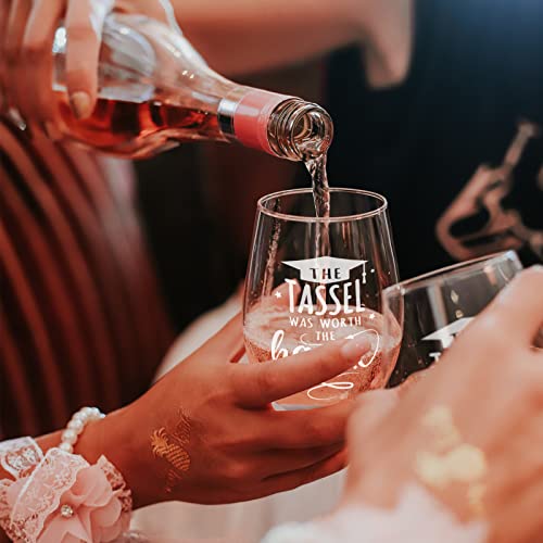 Dazlute Graduation Gifts For Her, The Tassel Was Worth The Hassle Stemless Wine Glass For Her Girls Women Friend Sister, High School/College Graduation Gifts New Job Gifts Congratulations Gifts, 17Oz #TOP2