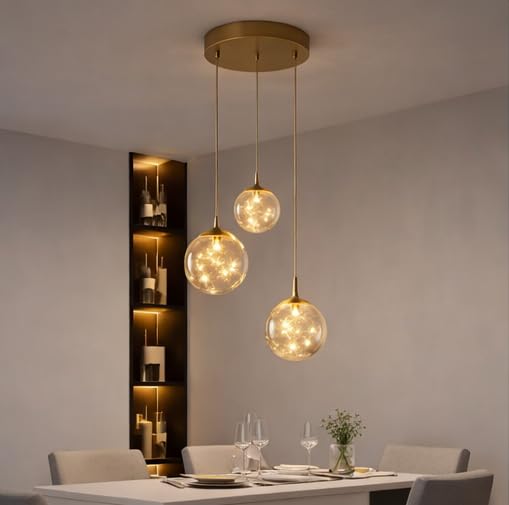 blissbells Straight LED Fairy Ball Gold Pendant Lamp Ceiling Light - Warm White, Pack of 1, Warm White 2