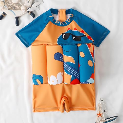 Toddler Swimsuit with Floatation Boys Girls One Piece Short Sleeve Rash Guard Buoyancy Bathing Suits Training Outfits 1-5T2