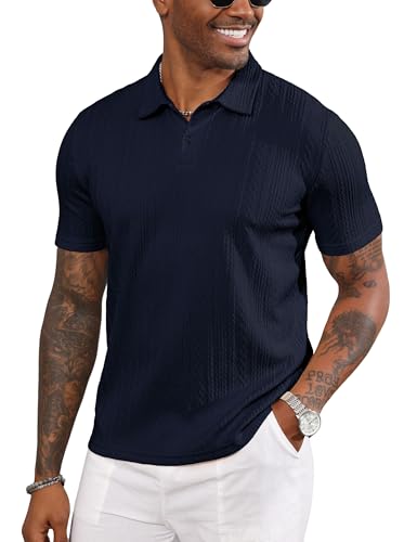 LOGEEYAR Mens Knit Polo Shirts Short Sleeve Regular Fit Textured Polo T-Shirts Summer Casual Collared Golf Shirts