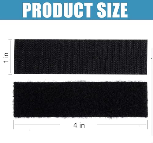 Image of 24 Sets Strips with Adhesive, 1'' X 4'' Hook and Loop Tape, Self Adhesive Strips,Fabric, Waterproof, with Adhesive for Fabric (Black)
