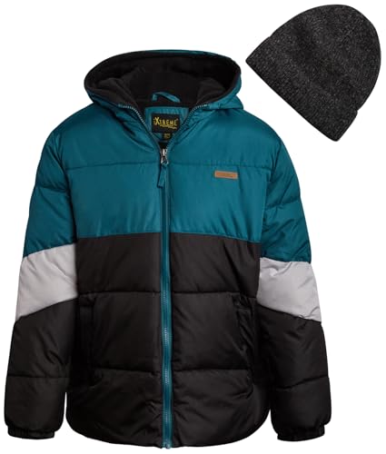 Image of iXtreme Boys Puffer Jacket - Wind & Water Resistant Soft Fleece Lined Warm Winter Jacket for Boys with Winter Hat
