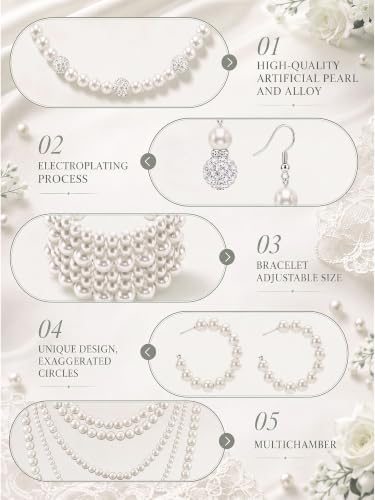 Image of BBTO 8 Pcs Pearl Necklace Earring Set Women Wedding Jewelry