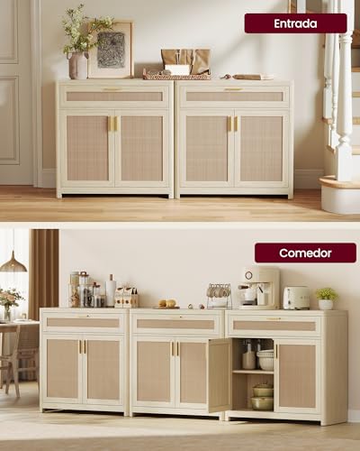 Aparador de cocina con puertas efecto ratán y estante ajustable ELLAN 8