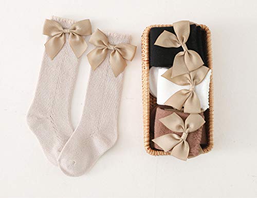 CHUNG Toddler Baby Girls Knee Hight Stocking Cotton Socks 0-7Years Solid Color Bowknot Thin Spring Summer3