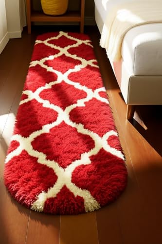 Image of Fluffy Silky Micro Fiber Polyster Carpet /Runner for Bedroom, Study Room, Playing Room, Guest Room ETC. 5x7 feet Feet, (Red and Ivory M II)