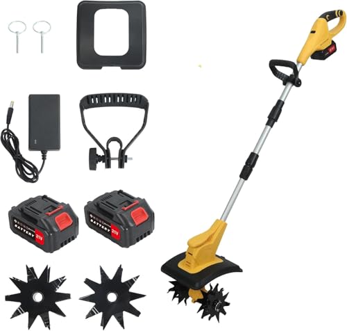 Electric Garden Rotavator, Cordless Tiller Cultivator, Lightweight Soil Tiller with 23cm Tilling Width and 16cm Working Depth, Electric Rotavator for Garden