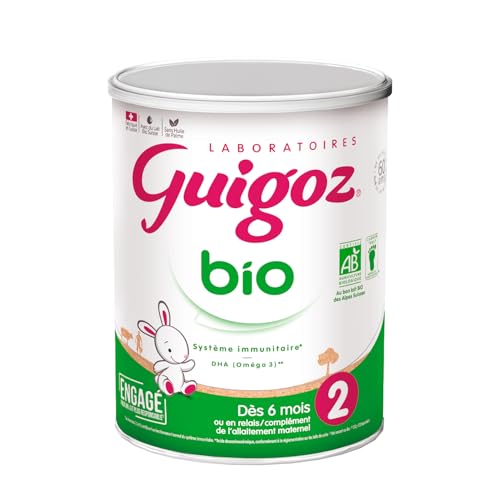 GUIGOZ BIO 2 de 6 mois jusqu'à 1 an - Lait bébé 2ème âge en poudre de 6 mois - Boîte de 800g
