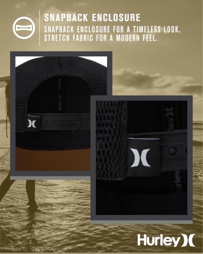Image of Hurley Mens Trucker Hat Fairway Mesh Trucker Hat, Quick Dry Snapback | Structured Curved Bill Keeps You Cool with Breathable Panels, Adjustable Closure Delivers a Secure, Classic Fit
