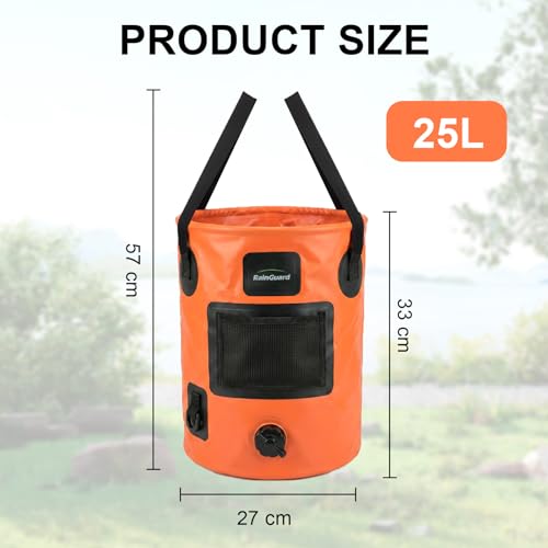 Seau pliable de 25 L portable avec sac en maille pour pêche et nettoyage