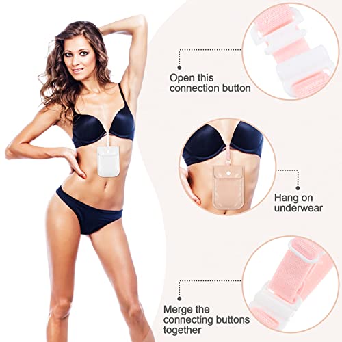 2 Pieces Travel Bra Wallet for Women Hidden Bra Wallet Pickpocket Proof Under Clothes Money Belt Pouch Secret for Passport Money Valuables(4 x 5.4 Inch,White, Pink) - Thumbnail 3