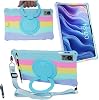 Funda para Tablet Teclast T60 12 Pulgadas, Funda de Silicona Suave Anti-Estrés con Soporte Giratorio/Porta Lápiz/Correa para Hombro/Lápiz para Teclast T60 (Azul Claro Colorido) 2