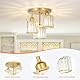 Rayofly Modern Kristall Kronleuchter, 3-flammig Kristall Deckenleuchte mit Glas Lampenschirm, Modern Deckenlampe Wohnzimmer, Glas Deckenleuchte für Schlafzimmer, Küche, Flur, Badezimmer, Matte Gold