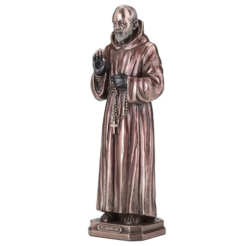 Estatua religiosa Padre Pio 21.5 cm de resina y bronce miniatura 3
