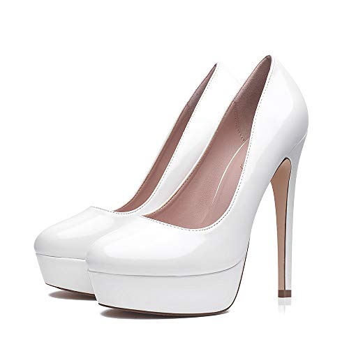 Image of Elisabet Tang Women's Platform High Heels Pumps Shoes Peep Toe 5.5 inch Stilettos Slip On for Dress Wedding Party Prom