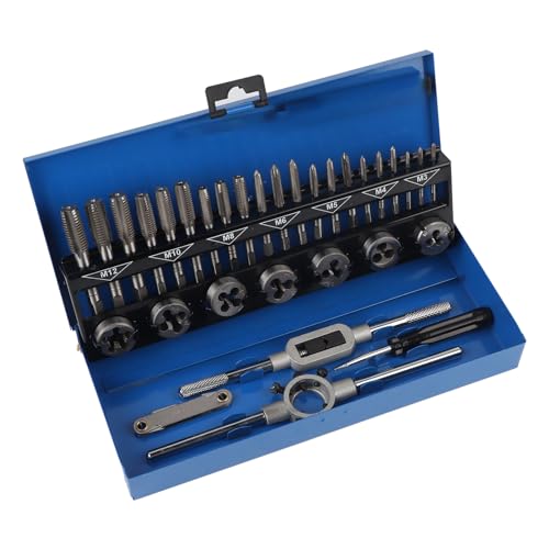 Grifo y troquel de acero de aleación de paso grueso M3 M12, 32 Uds., con llave, calibre de hilo, herramientas manuales para metalurgia