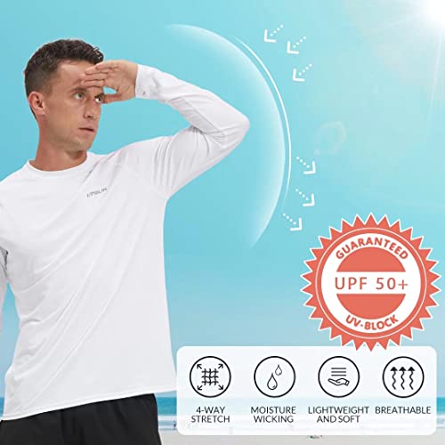Upf 50+ Swim Shirts Long Sleeve Sun Shirts Sun Protection Fishing Shirts Rash Guard Shirt For Men White #TOP5