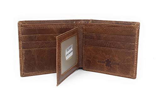 Western Genuine Tool Leather Cowhide Cow Fur Longhorn Mens Bifold Short Wallet in 2 colors (Brown)3