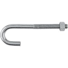 1/2" Inch x 6" Inch Zinc Plated Steel J Bolt with Hex Nut - Pack of 20