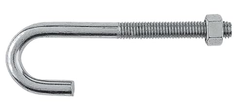 1/2" Inch x 6" Inch Zinc Plated Steel J Bolt with Hex Nut - Pack of (50)