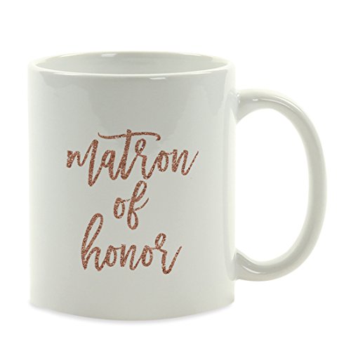 Andaz Press 11oz. Wedding Party Coffee Mug Gift, Rose Gold Faux Glitter, Matron of Honor, 1-Pack