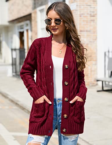 Image of MISSKY Women's Open Front Cardigan Sweater with Pockets Long Sleeve Cable Knit Button Loose Cardigan Sweater Outwear
