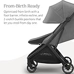 UPPAbaby Minu V3 Travel Stroller | Lightweight + Compact Design | One-Hand Fold + Unfold | from Birth + Overhead Compatible | Greyson (Charcoal Mélange/Carbon Frame/Saddle Leather) - Image 4