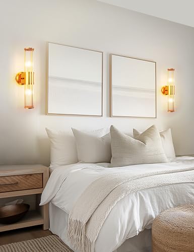 Image of DORESshop Gold Wall Sconce, 19.6 inch Sconces Lighting, 2-Light Modern Light Fixtures, Bathroom Vanity Light for Living Room, Bedroom, Sconces Wall Decor, 1pack